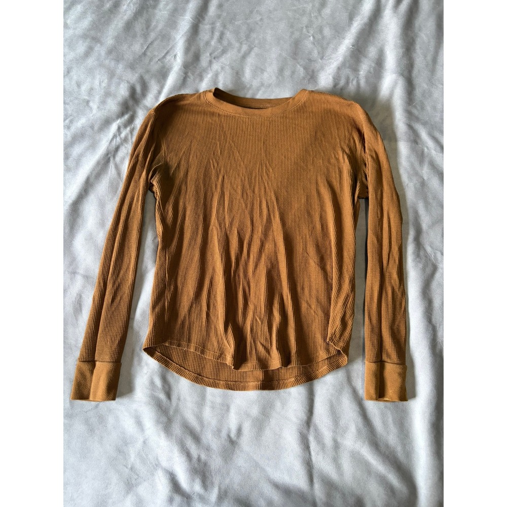 Time and Tru Womens Mustard Yellow Waffle Knit Thermal Long Sleeve Top Small 4-6